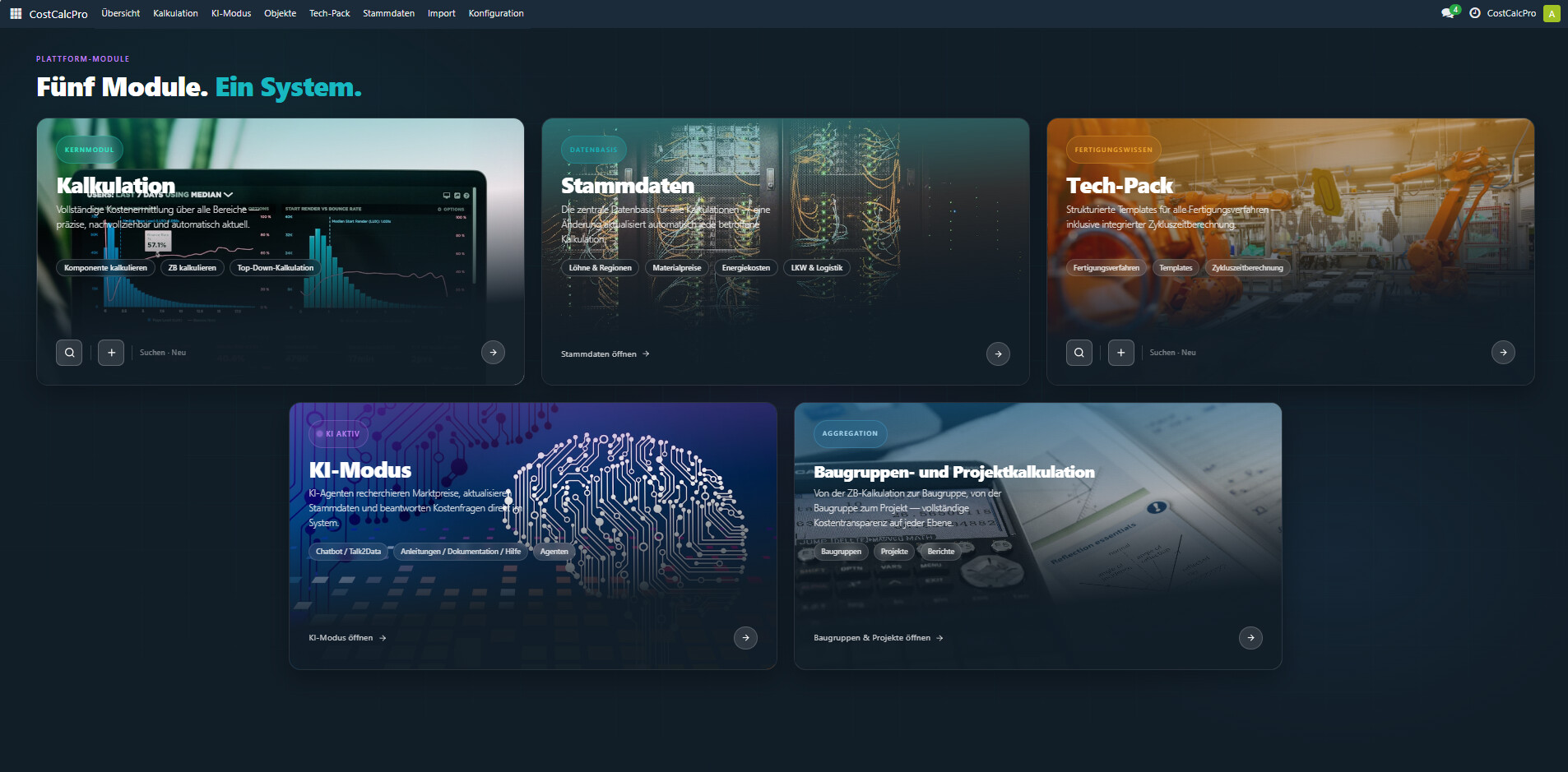 CostCalcPro Module Dashboard